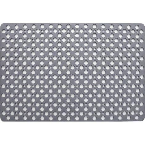Tapis de douche antidérapant antibactérien 43 x 75 cm, anti-moisissure, lavable, trou rond gris – DELKEVIC (1/4)