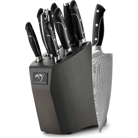 Kitchen Knife, 9 Piece Damascus Stainless Steel Knife Set, Knife Block with Chef's Knife, Wooden Block, Kitchen Knife Set (1/5)