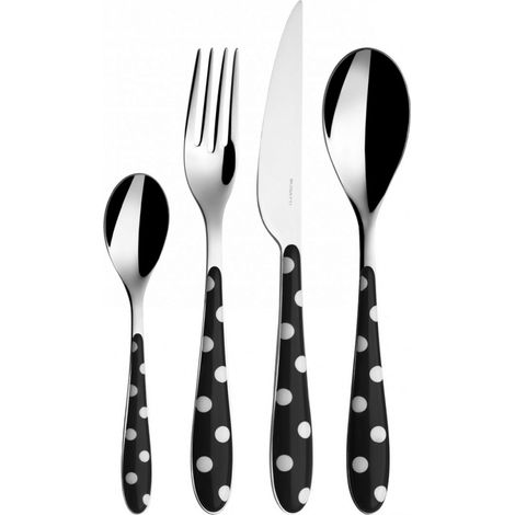 Set posate 24 pezzi in scatola Gallery Pois Nero Tinta unita Bugatti