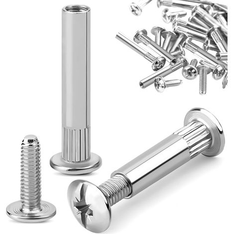 75 Pièces Vis Assemblage Meuble M4 avec Douille, Connecteur Armoire Acier Nickelé, Vis Raccordement Diamètre 5mm, Connecteurs Fileté Meubles pour Jonction Placards, Planches Bois (Épaisseur 31-40mm) (1/5)
