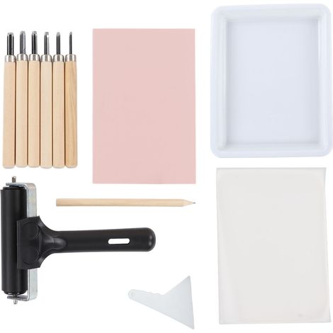 Kit de tampons DIY : couteaux de gravure assortis, bloc à graver, rouleau flexible, outils de gravure pour débutants en loisirs créatifs (1/5)