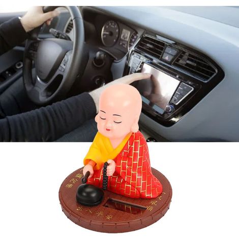 [Figurine Solaire] Monk Jouet Automatique Nodding Knock Bouddha Statue pour Dashboard Auto Bureau Décor Cadeau Nouvel An Chinois Rouge Plastique (1/5)