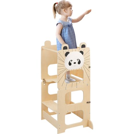 ® Tour d'apprentissage Enfant,Tour d'apprentissage tableau à craie tabouret bureau 3 en 1,Tour Bébé,87x42x38.5cm,Motif panda (1/5)