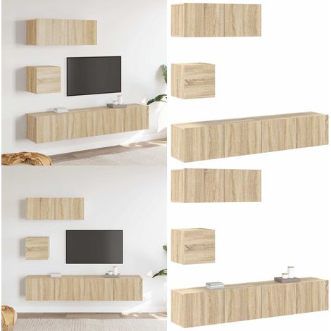 Ensemble de meubles TV 4 pcs Chêne sonoma Bois d'ingénierie - Meuble Tv - Meuble Téléviseur - Meuble Suspendu - Étagère Murale - Rangement Tv - Home & Living (1/5)