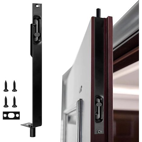Verrou De Porte Boulon Affleurant, Levier de Levier de Porte Affleurant Coulissant Invisible, Bord à Double Sécurité D'Ouverture, Pour Porte, Terrasse, En Bois, Serrure FrançAise (32.5CM-Noir) (1/5)