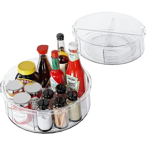Porte Épices Tournant, Plateau Pivotant en Plastique, Plateau Tournant Epices, Transparent Étagère à Épices pour Garde Manger, Réfrigérateur, Huile de Cuisson (1/4)