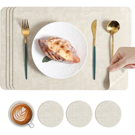 Sets de table double face, résistants à la chaleur et antidérapants, isolants thermiques et ignifugés, dimensions : 43 x 30 cm, lot de 4 (blanc cassé) (1/4)