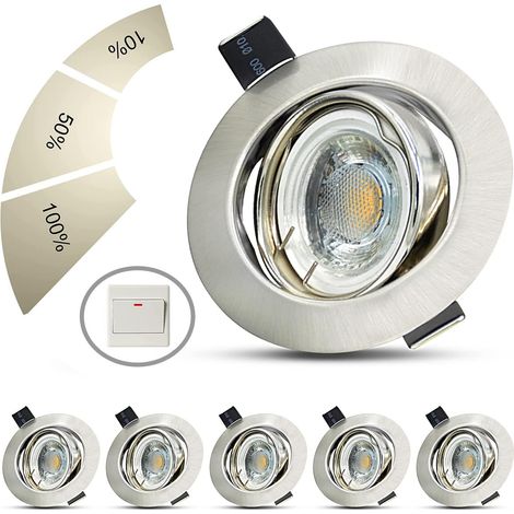 Lot de 6 Spot LED encastrable Extra Plats, 6W Blanc Chaud Spot Plafond Ø 68mm, Plafonnier Encastrable Orientable 230V,500LM, Chrome Brossé Rond (1/5)