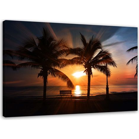 Tableau sur toile Palmiers mer coucher de soleil 60x40 (1/5)