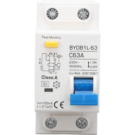 Miniature Circuit Breaker 230V, A Type 30mA 63A 1P N Residual Current Circuit Breaker, Leak Protector Overload Protection Air Switch for Lighting Distribution Lines (1/5)