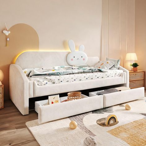 Cadre de lit beige en upholstered 212 x 97 x 106,5 cm (1/5)