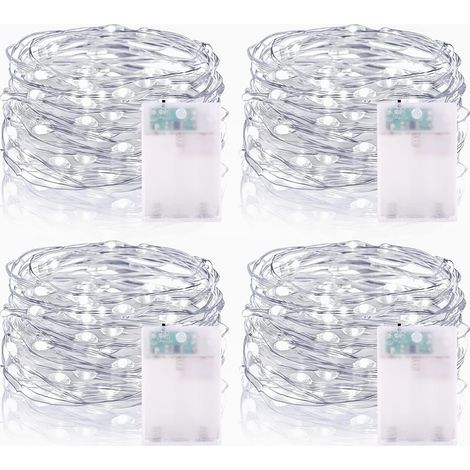 Guirlande Lumineuse LED à Piles 5M 16.5FT 50LED Micro Guirlande Led Pile Interieur et Extérieur pour Chambre Noël Mariage Sapin Bocaux Décoration (4 Pièces, Blanc Froid) (1/5)