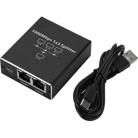 Gigabit-Ethernet-RJ45-Splitter, 1000-Mbit/s-Erweiterungsadapter, Netzwerkanschluss für PC, Laptop, Router (1 bis 3 Ports). (1/5)