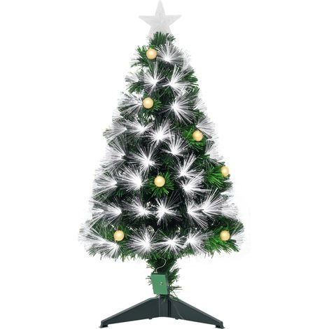 Árbol de Navidad 90 cm árbol de Navidad con fibra óptica árbol de Navidad artificial con 90 luces LED y 90 ramas para interior verde y blanco (1/5)