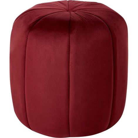 Pouf rotondo moderno in velluto Glam Soggiorno Camera da letto Rosso Scuro Selby