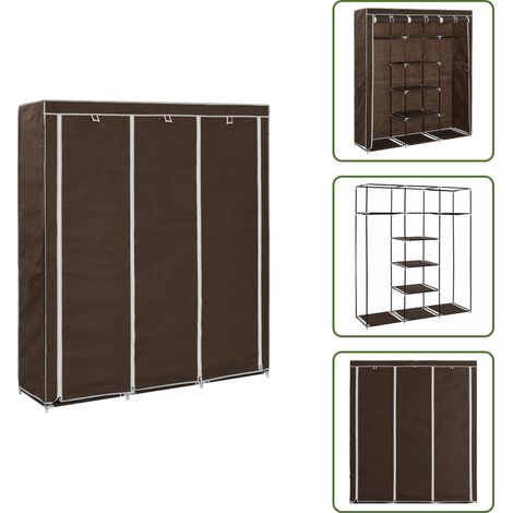 Kleiderschrank mit Fächern und Stangen Braun 150x45x175cm Stoff - Kleiderschrank - Wandhängend - Stauraum - Textil - Braun (1/5)