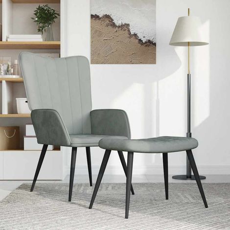 vidaXL Relaxing Chair with a Stool Light Grey Velvet (1/5)