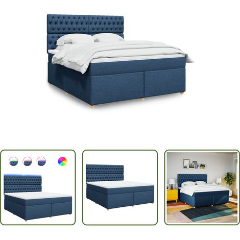 vidaXL LED-Beleuchtung -  Boxspringbett mit Matratze Blau 180x200 cm Stoff (1/5)
