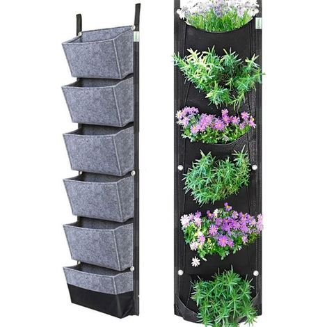 6 jardinières murales de jardin, pots pour légumes verts, sacs de semis verticaux en feutrine, fournitures de jardinage (2 pièces) - Couleur aléatoire (1/5)