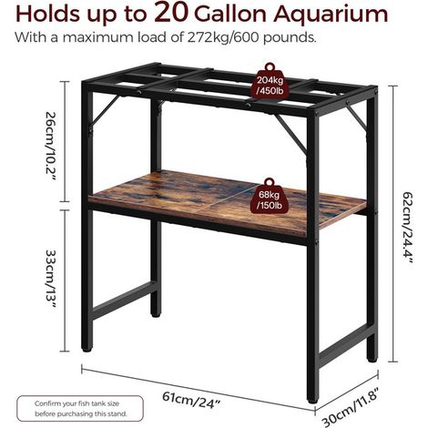 Meuble pour Aquarium jusqu'à 75 Litres Support d'Aquarium à 2 Niveaux Étagère de Rangement Stable en Métal et Bois pour Entrée Salon Bureau