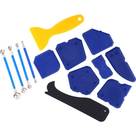 Ensemble de 16 outils de finition pour mastic silicone : spatule, grattoir, colle à verre (1/5)