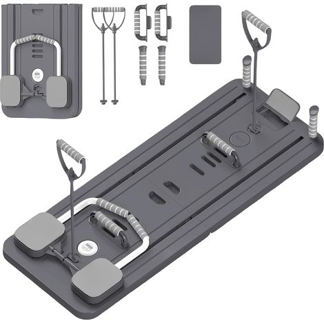 Pilates Reformer, Pilates Board Pliable, Planche Pilate Multifonctionnelle avec Rouleau Abdominal Rebond Automatique, Pompes et Corde de Tension, Kit Pilates Maison
