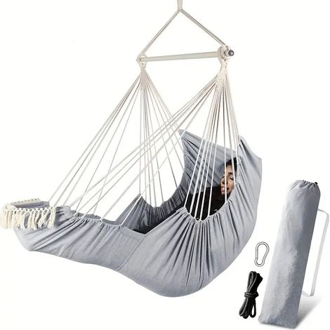 Amaca da giardino portatile sospesa, sedia sospesa in tela, amaca da campeggio sospesa, robusta e resistente, grigia