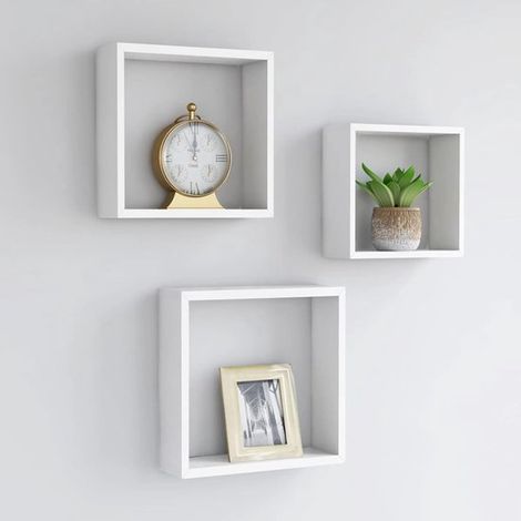 Lot de 3 étagères murales cubes – Blanches – Rangement décoratif (1/5)