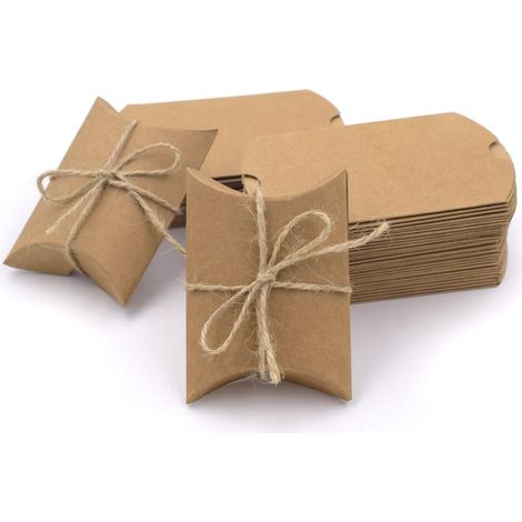 50 Pieces Kraft Paper Boxes Natural Pillow Gift Boxes Vintage Candy Box for Wedding Party