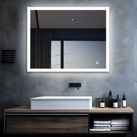 MIQU LED Badspiegel mit Beleuchtung 80x60 cm Badezimmerspiegel  Bad Groß Spiegel mit Touch Dimmbar Warm / Weiß Licht Beschlagfrei Wandspiegel für Badezimmer (1/5)
