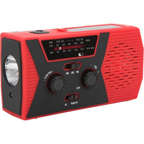 Radio d'urgence solaire à manivelle autonome FM AM NOAA avec lampe torche, chargeur portable et prise casque (1/5)