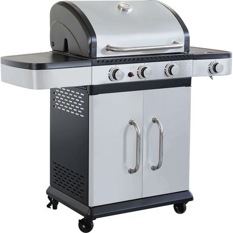 Barbecue a gas con tre fuochi 117x56x112 cm in acciaio verniciato grigio e nero - Siderno (1/5)