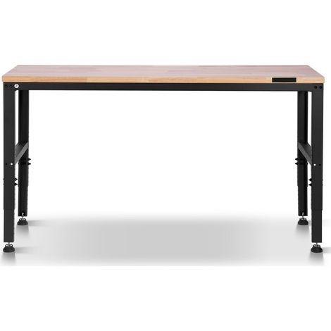 Banc de travail réglable, capacité 907 kg, 155 x 51 cm, hauteur ajustable 68,8-91,4 cm, avec prises électriques, idéal pour atelier, garage et bureau. (1/5)