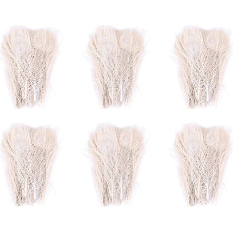 300 plumes de paon blanches naturelles, avec décorations pour les yeux, de 25 à 30 cm de long, décorations de mariage en plumes de paon. (1/5)