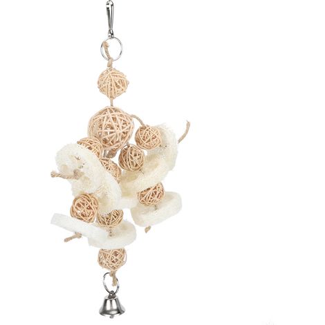 Jouet à mâcher suspendu en luffa et boule de rotin, jouet à picorer à ficelle pour perroquets de grande et moyenne taille (1/5)