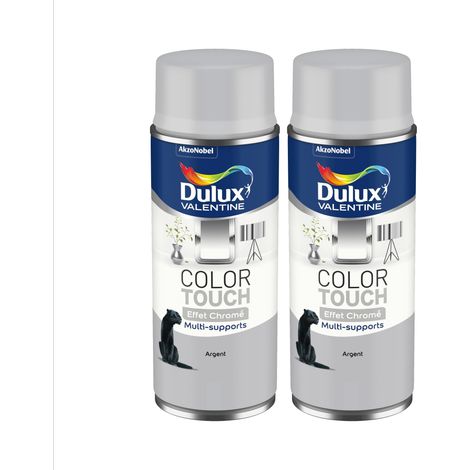 Lot de 2 - Peinture aérosol Color Touch Multi-Supports - Effet Chromé Argent 400 ml - Dulux Valentine
