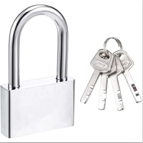 Cadenas de 50 mm avec 4 clés, boîtier en acier trempé, anse longue de 8 mm de diamètre, cadenas extérieur étanche (1/5)