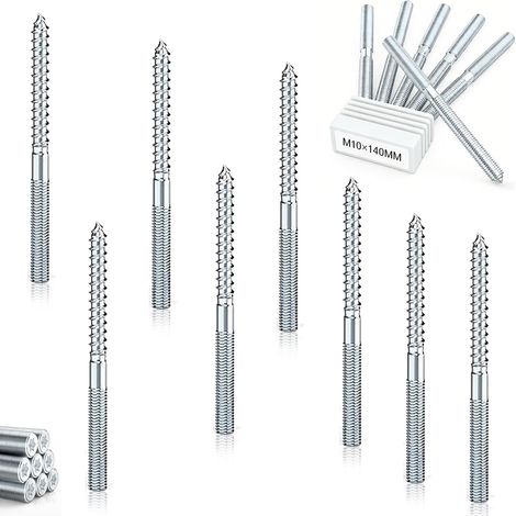 15 Pièces Vis Double Filetage M10 x 140 mm: Vis à Double Filetage, Boulons de Suspension Torx, Bois Goujon Tige Filetée pour Assemblage de Meubles et Fixation (1/5)