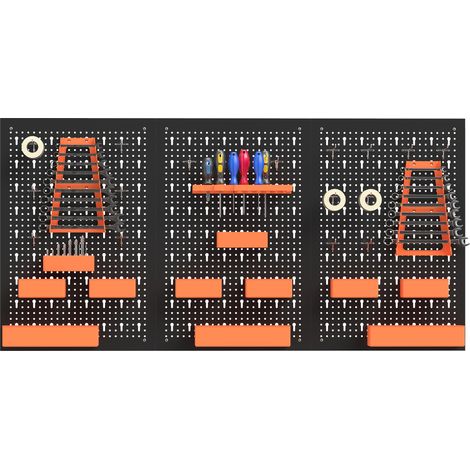 Organisateur mural d'outils 33 pièces, 120 x 60 cm, avec crochets, bacs et étagères, noir et orange (1/5)