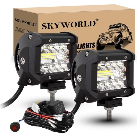 2 Pcs Feux Travail Led avec 12V Câblage Kit, 4 Pouces 10 cm 60W Longue Portée Rampe de Phare Led, Spot Flood Feu Antibrouillard pour 4x4 Offroad Voiture Tracteur Camion SUV ATV, 6000K Blanc (1/5)