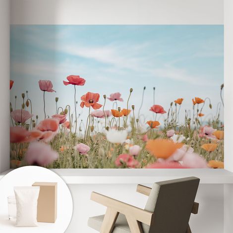 Papier peint intissé décoratif avec motifs pour salon et chambre a motif - Colle incluse gratuite Fleurs de pavot 104x70 cm (1/5)