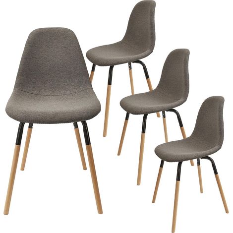 FLUK - Lot de 4 Chaises Tissu Gris Chiné Foncé et Bois (1/5)