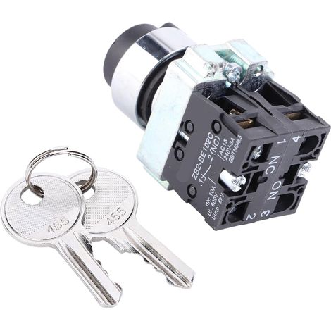 Interrupteur à clé Verrouillage électrique Interrupteur à clé à Réinitialisation Automatique à 2 Positions avec 2 Clés ZB2‑BE101 ZB2‑BE102C, Longue Durée de Vie, Bonne (1/5)