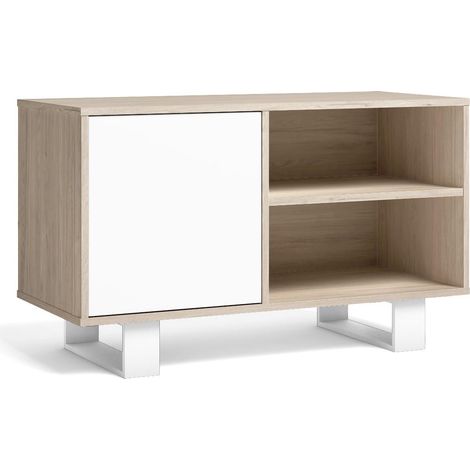Skraut Home - Mobile TV 100 con porta a sinistra, soggiorno-pranzo, Modello WIND, colore struttura Rovere, colore porta Bianco, dimensioni 95x40x57cm di altezza. (1/4)