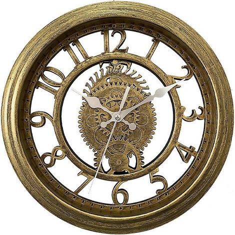 horloge Murale Vintage 11" - Or Antique, Horloge Murale Crative Squelette, Horloge Murale De Salon  Lumire Ronde, Style Luxe