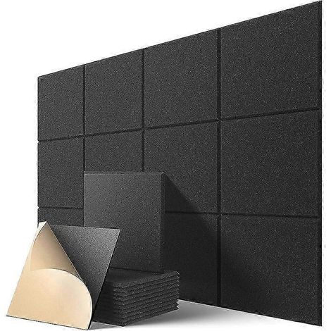 Lot de 12 panneaux acoustiques autocollants, 30,5 x 30,5 x 1 cm, isolation phonique, panneaux absorbants pour la maison, noir. (1/5)