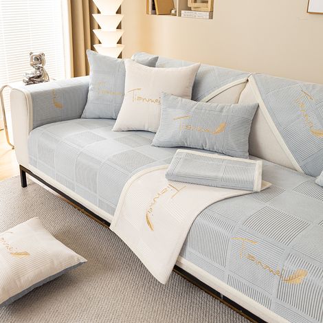 Housse de canapé 1/2/3/4 places, en forme de L, housse de canapé d'angle, universelle, antidérapante, solide, structurée, ultra extensible, pour le salon - Gris clair 70x70cm (1/5)