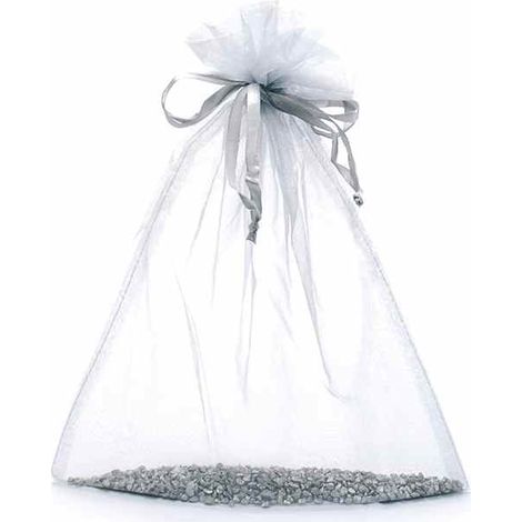 Sachet en organza argenté avec cordon de serrage en satin, idéal pour emballer vos articles, lot de 30, 23 x H. 30 cm (24,5 cm au cordon)