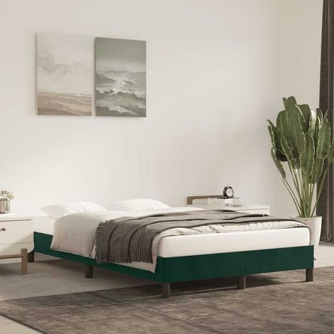 Estructura cama sin colchón terciopelo verde oscuro 120x190cm (1/5)