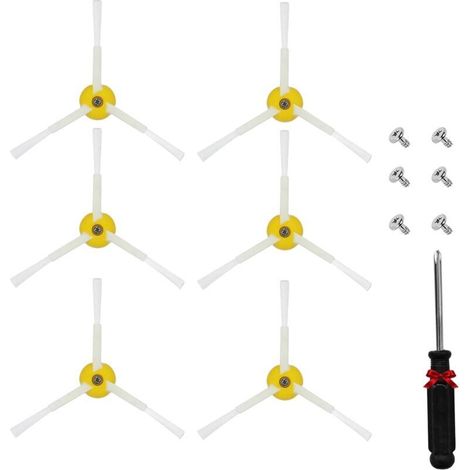 Juego de 6 cepillos laterales de repuesto para aspiradoras robot iRobot Roomba series 600, 700, 800, 900, 694, 677, 850, 860, 870, 880, 890, 980 y 960. Accesorios: Cepillo lateral + destornillador (1/5)